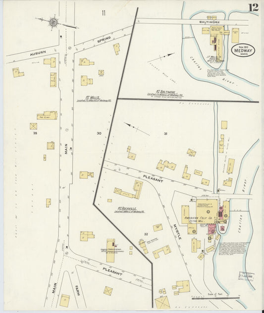 Sanborn Fire Insurance Map from Medway, Norfolk County, Massachusetts (1910), Sheet #0012 - Historic Sanborn Fire Insurance Map Print, vintage old map wall art, antique decor, genealogy gift, Massachusetts Massachusetts map