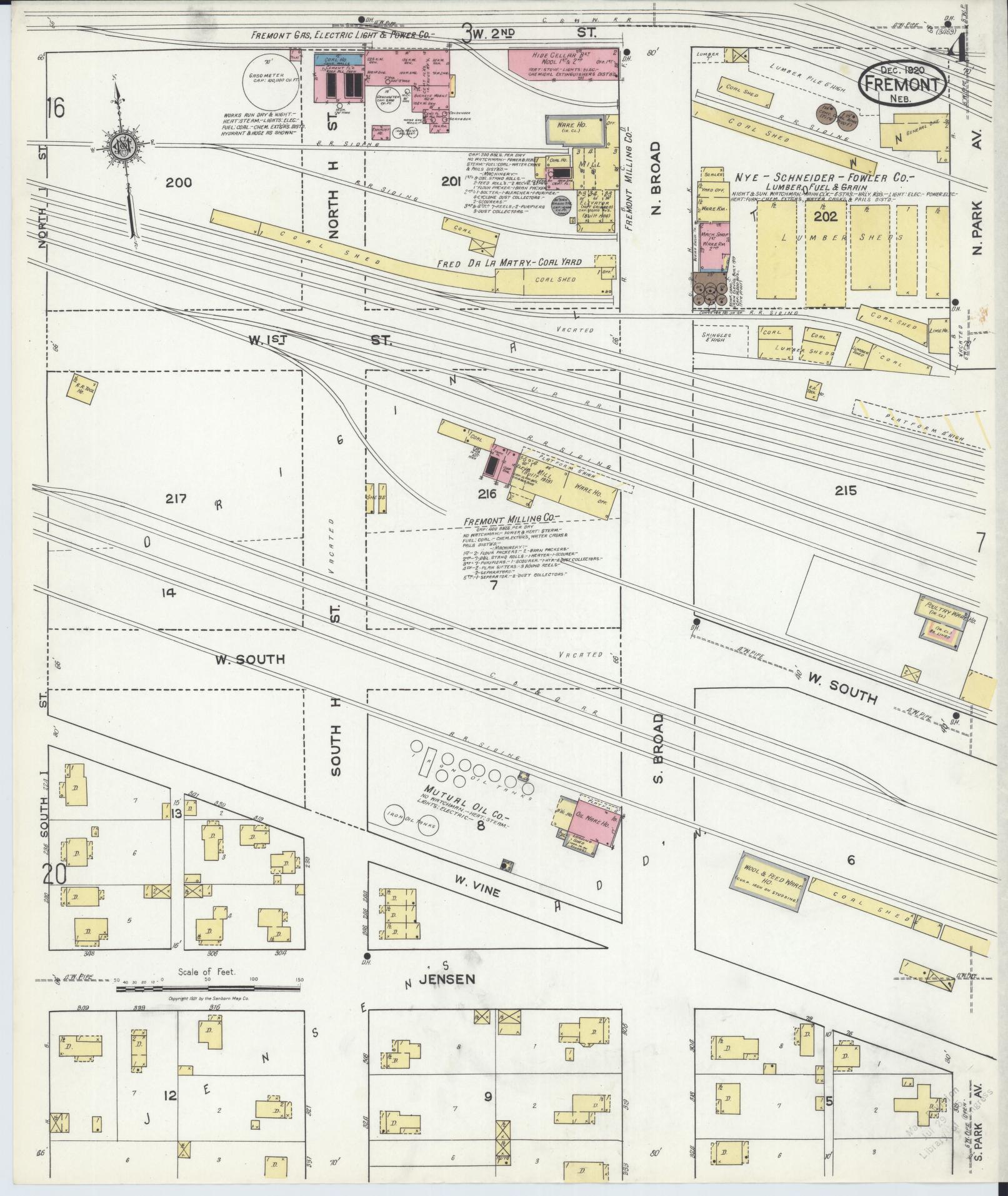 Sanborn Fire Insurance Map from Fremont, Dodge County, Nebraska (1920), Sheet #0004 - Complete Map Set gallery image, historic Sanborn map, vintage wall art, Nebraska Nebraska