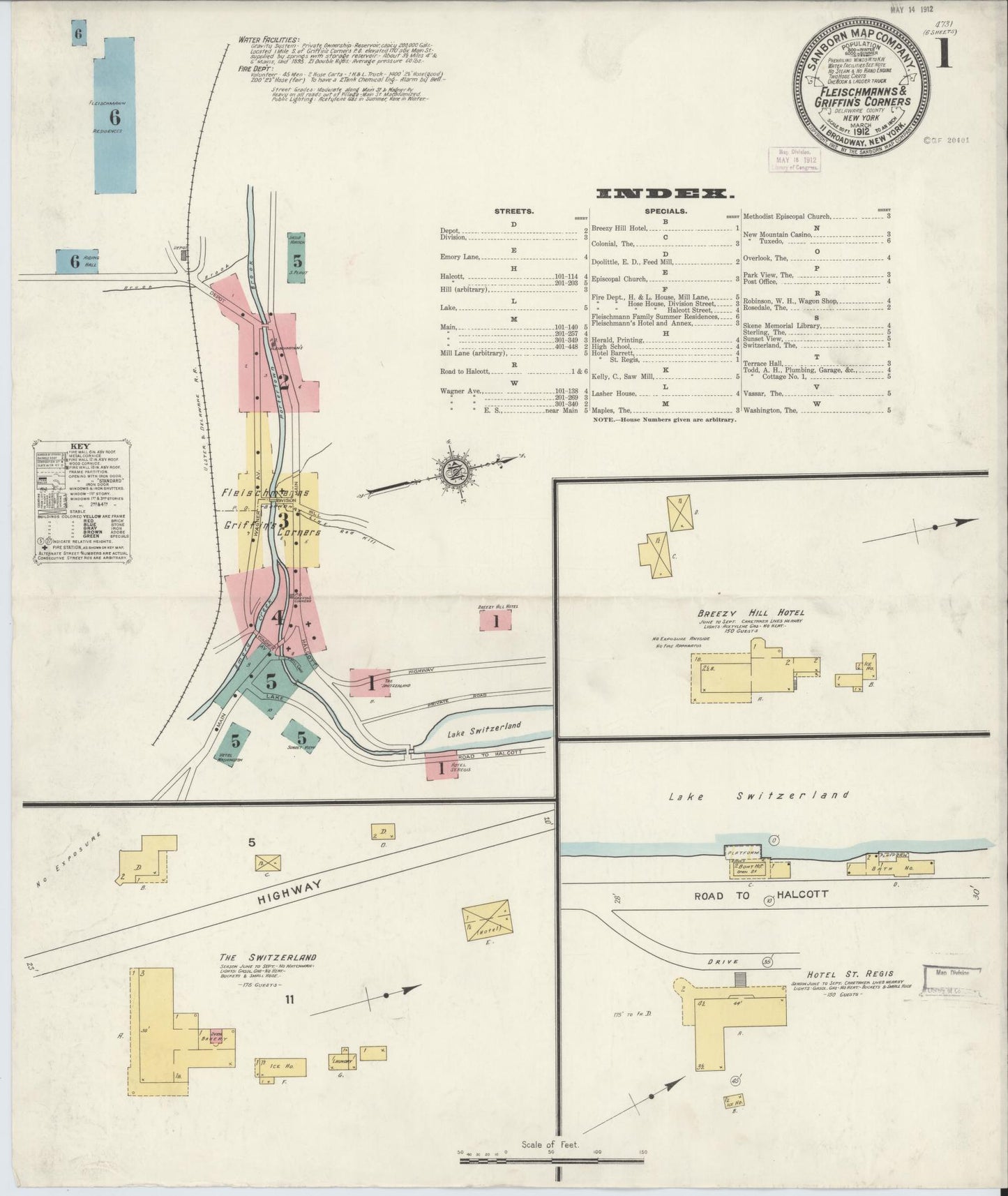 Sanborn Fire Insurance Map from Fleischmanns, Delaware County, New York (1912), Sheet #0001 - Complete Map Set gallery image, historic Sanborn map, vintage wall art, Fleischmanns Delaware
