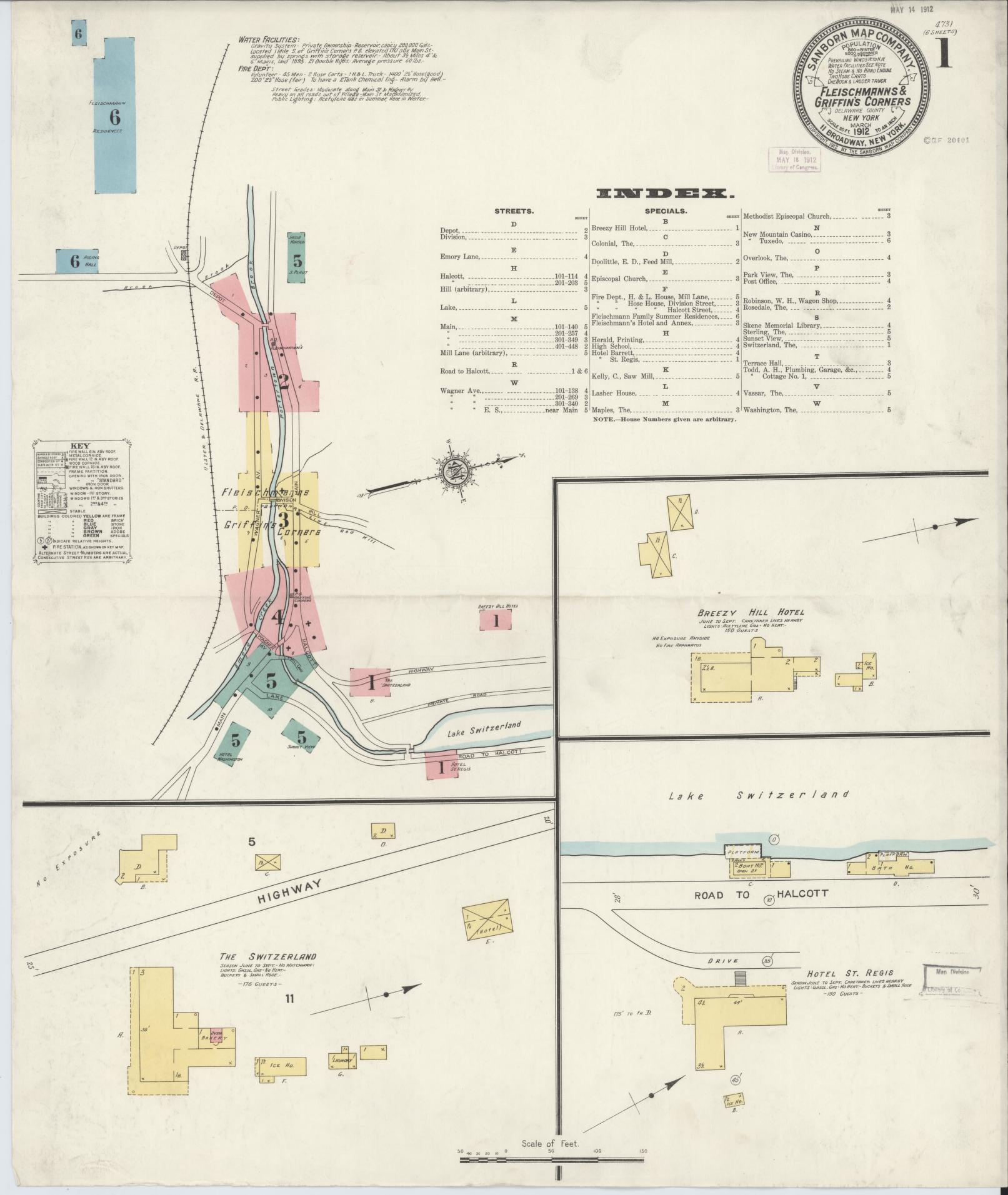 Sanborn Fire Insurance Map from Fleischmanns, Delaware County, New York (1912), Sheet #0001 - Complete Map Set gallery image, historic Sanborn map, vintage wall art, Fleischmanns Delaware