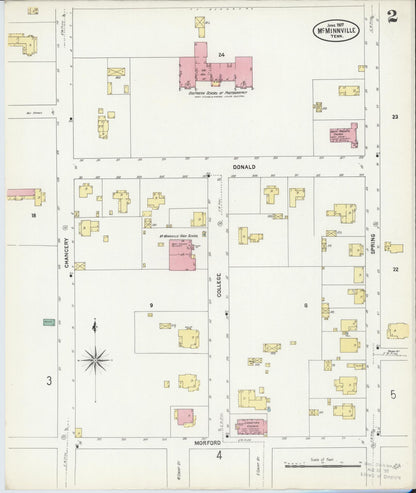 Sanborn Fire Insurance Map from McMinnville, Warren County, Tennessee (1907), Sheet #0002 - Complete Map Set gallery image, historic Sanborn map, vintage wall art, Tennessee Tennessee