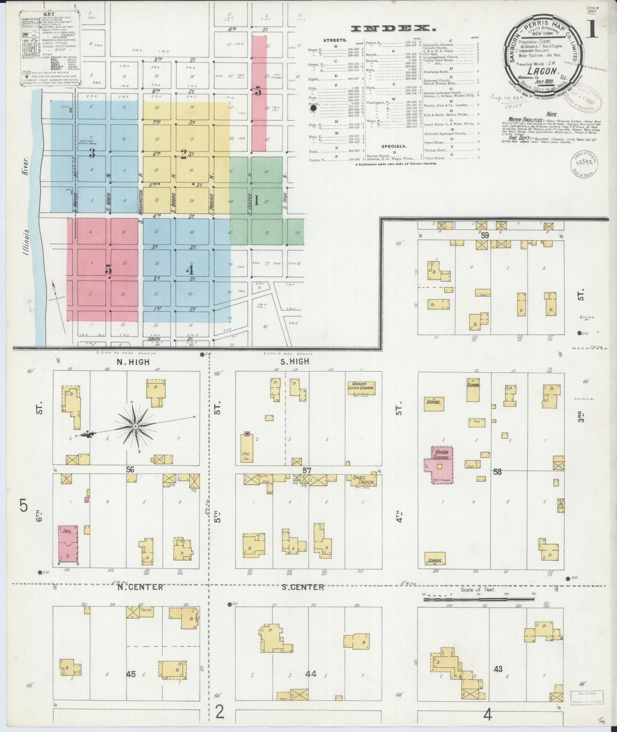 Sanborn Fire Insurance Map from Lacon, Marshall County, Illinois (1899), Sheet #0001 - Historic Sanborn Fire Insurance Map Print, vintage old map wall art, antique decor, genealogy gift, Illinois Illinois map