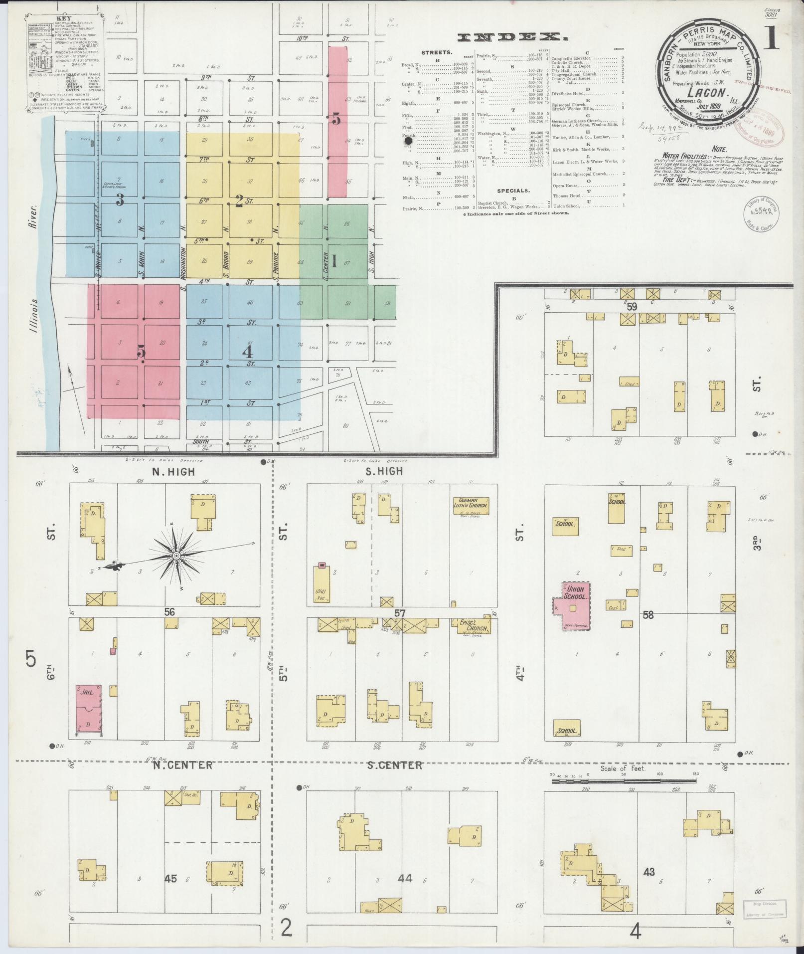 Sanborn Fire Insurance Map from Lacon, Marshall County, Illinois (1899), Sheet #0001 - Historic Sanborn Fire Insurance Map Print, vintage old map wall art, antique decor, genealogy gift, Illinois Illinois map