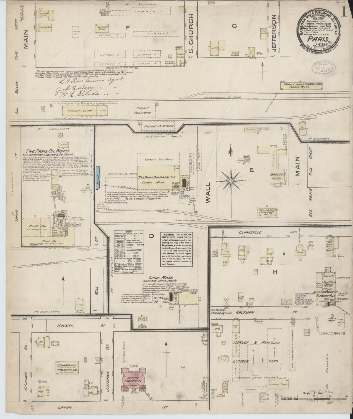 Sanborn Fire Insurance Map from Paris, Lamar County, Texas (1885), Sheet #0001 - Complete Map Set gallery image, historic Sanborn map, vintage wall art, Texas Texas