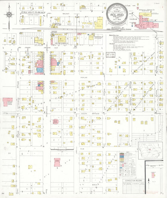 Sanborn Fire Insurance Map from Roland, Story County, Iowa (1934), Sheet #0001 - Historic Sanborn Fire Insurance Map Print, vintage old map wall art
