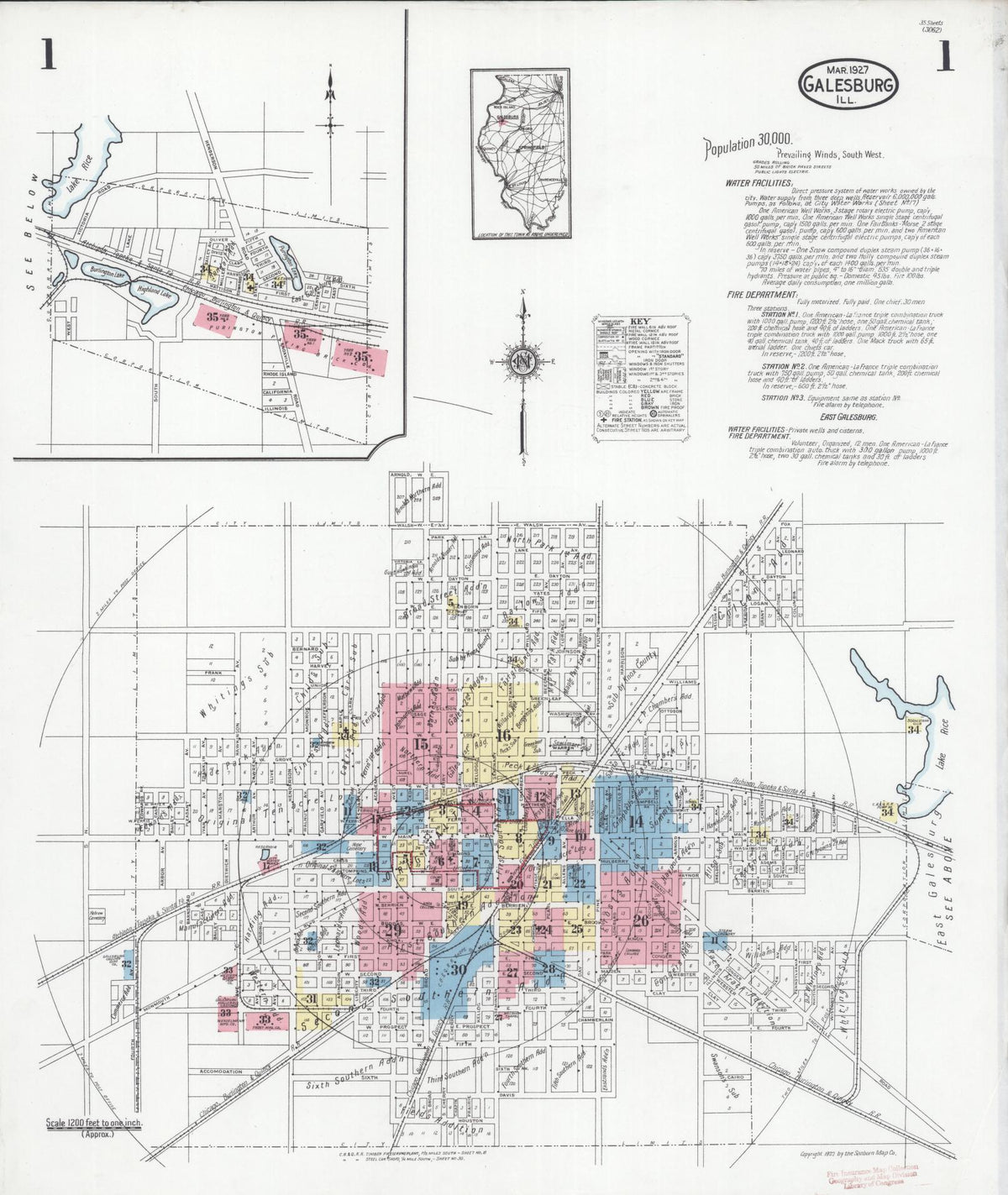 Sanborn Fire Insurance Map from Galesburg, Knox County, Illinois (1927), Sheet #0001 - Complete Map Set gallery image, historic Sanborn map, vintage wall art, Illinois Illinois