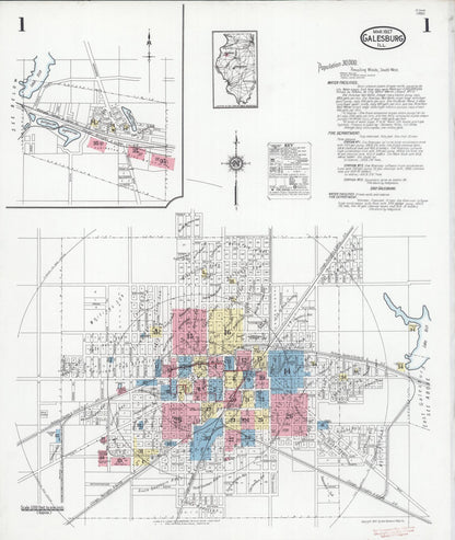 Sanborn Fire Insurance Map from Galesburg, Knox County, Illinois (1927), Sheet #0001 - Complete Map Set gallery image, historic Sanborn map, vintage wall art, Illinois Illinois