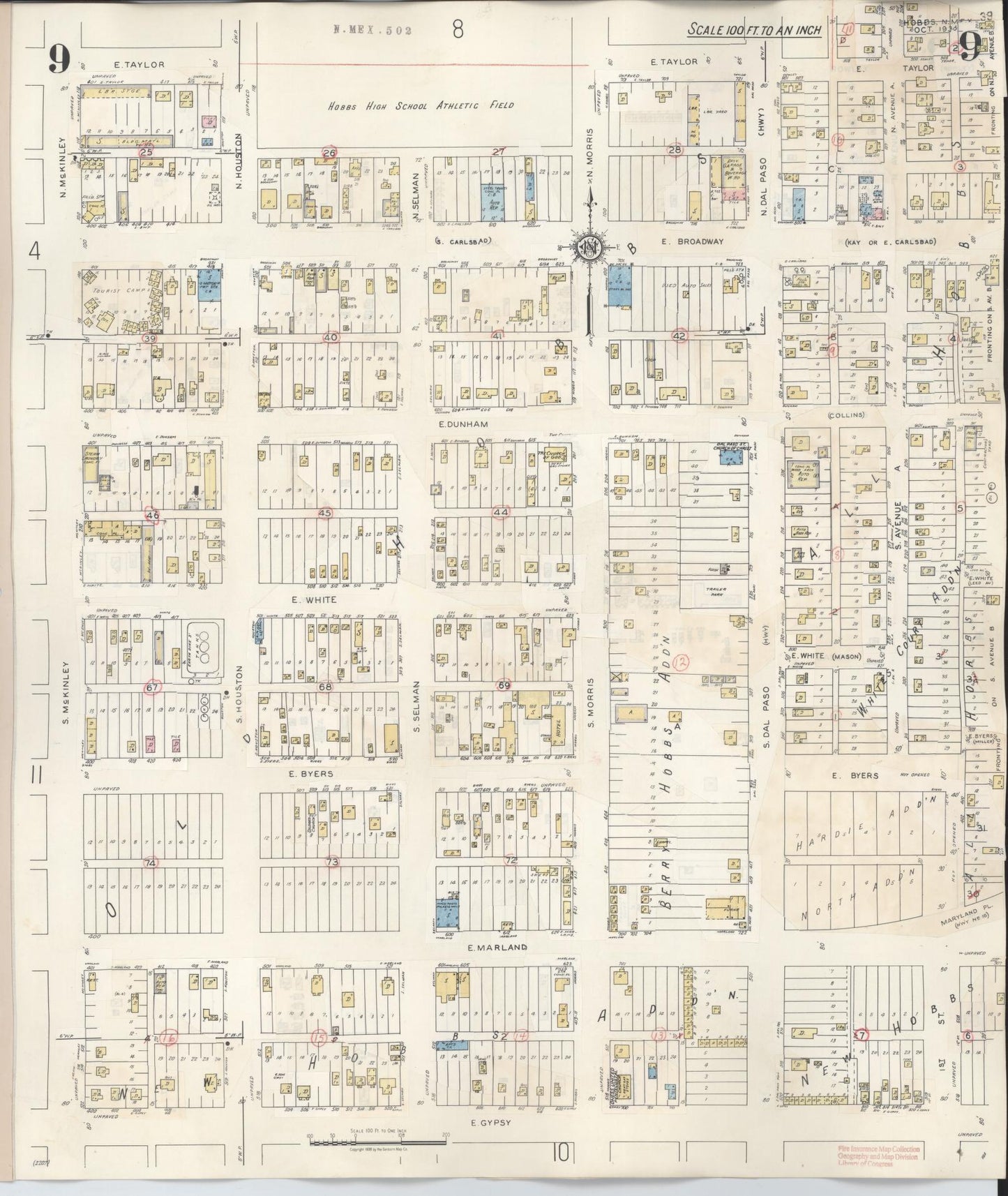 Sanborn Fire Insurance Map from Hobbs, Lea County, New Mexico (1950), Sheet #0009 - Complete Map Set gallery image, historic Sanborn map, vintage wall art, New Mexico New Mexico