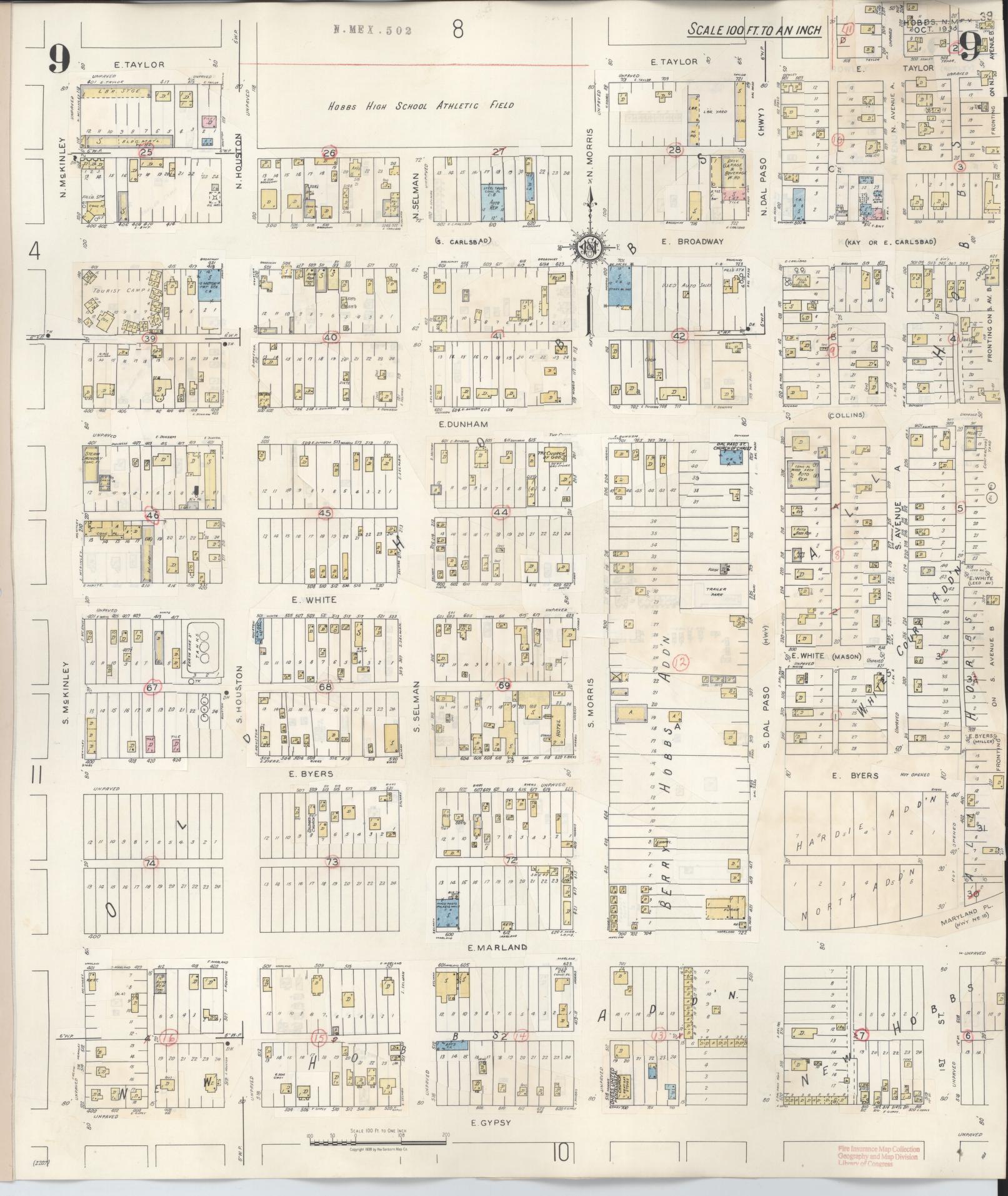 Sanborn Fire Insurance Map from Hobbs, Lea County, New Mexico (1950), Sheet #0009 - Complete Map Set gallery image, historic Sanborn map, vintage wall art, New Mexico New Mexico