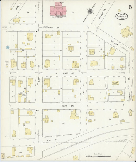 Sanborn Fire Insurance Map from Fordyce, Dallas County, Arkansas (1912), Sheet #0005 - Historic Sanborn Fire Insurance Map Print, vintage old map wall art, antique decor, genealogy gift, Arkansas Arkansas map