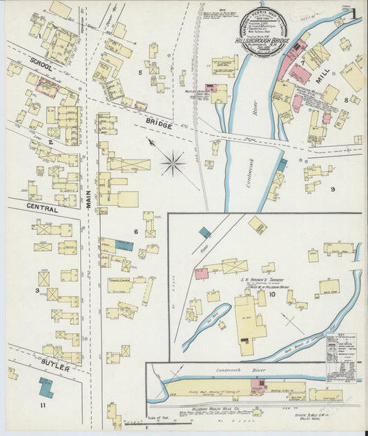 Sanborn Fire Insurance Map from Hillsborough Bridge, Hillsborough County, New Hampshire (1891), Sheet #0001 - Historic Sanborn Fire Insurance Map Print, vintage old map wall art, antique decor, genealogy gift, New Hampshire New Hampshire map