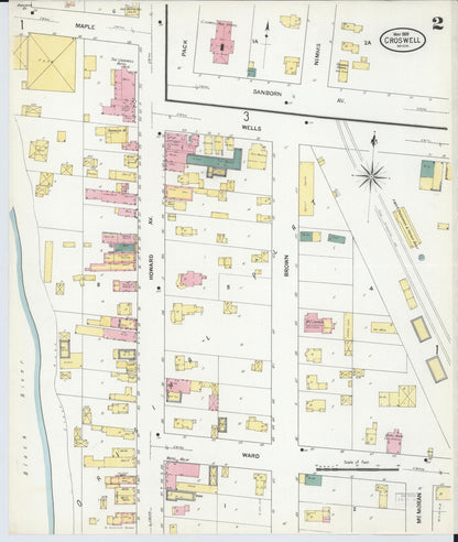 Sanborn Fire Insurance Map from Croswell, Sanilac County, Michigan (1909), Sheet #0002 - Historic Sanborn Fire Insurance Map Print, vintage old map wall art, antique decor, genealogy gift, Michigan Michigan map