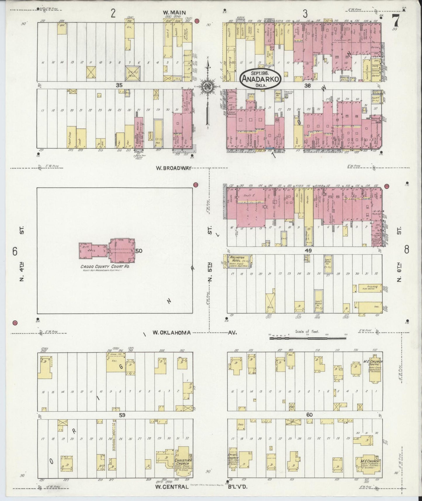 Sanborn Fire Insurance Map from Anadarko, Caddo County, Oklahoma (1916), Sheet #0007 - Complete Map Set gallery image, historic Sanborn map, vintage wall art, Oklahoma Oklahoma