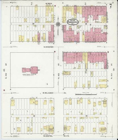 Sanborn Fire Insurance Map from Anadarko, Caddo County, Oklahoma (1916), Sheet #0007 - Complete Map Set gallery image, historic Sanborn map, vintage wall art, Oklahoma Oklahoma