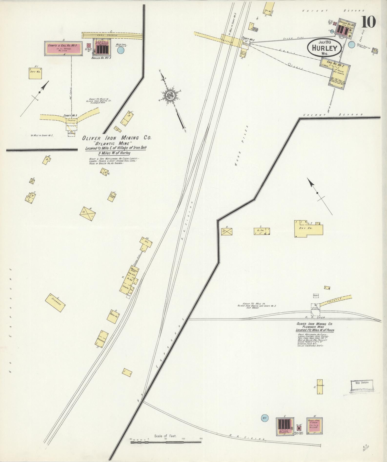 Sanborn Fire Insurance Map from Hurley, Iron County, Wisconsin (1913), Sheet #0010 - Historic Sanborn Fire Insurance Map Print, vintage old map wall art, antique decor, genealogy gift, Wisconsin Wisconsin map