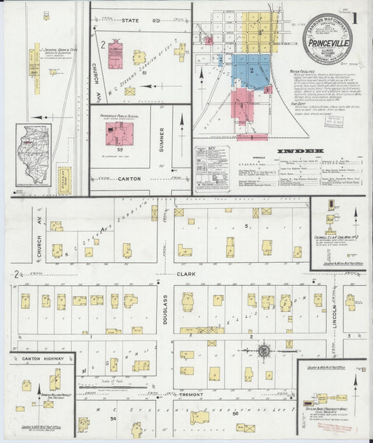 Sanborn Fire Insurance Map from Princeville, Peoria County, Illinois (1918), Sheet #0001 - Historic Sanborn Fire Insurance Map Print, vintage old map wall art, antique decor, genealogy gift, Illinois Illinois map