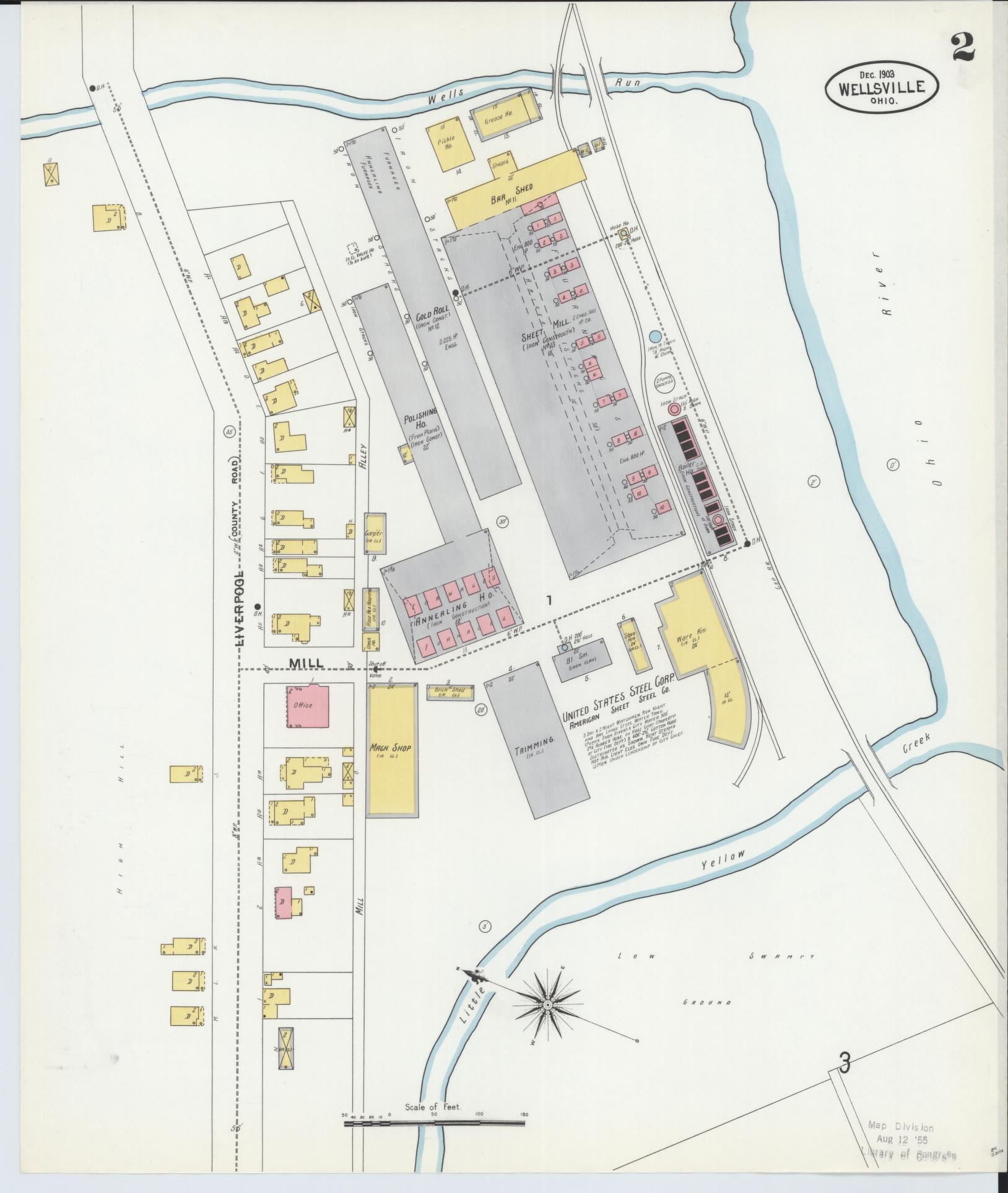 Sanborn Fire Insurance Map from Wellsville, Columbiana County, Ohio (1903), Sheet #0002 - Historic Sanborn Fire Insurance Map Print, vintage old map wall art, antique decor, genealogy gift, Ohio Ohio map