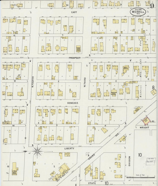 Sanborn Fire Insurance Map from Merrill, Lincoln County, Wisconsin (1898), Sheet #0009 - Historic Sanborn Fire Insurance Map Print, vintage old map wall art, antique decor, genealogy gift, Wisconsin Wisconsin map