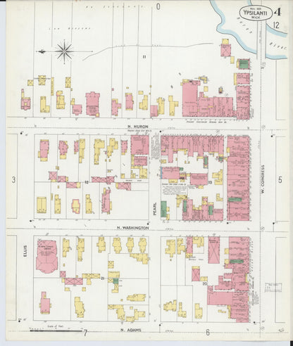 Sanborn Fire Insurance Map from Ypsilanti, Washtenaw County, Michigan (1899), Sheet #0004 - Historic Sanborn Fire Insurance Map Print, vintage old map wall art, antique decor, genealogy gift, Michigan Michigan map