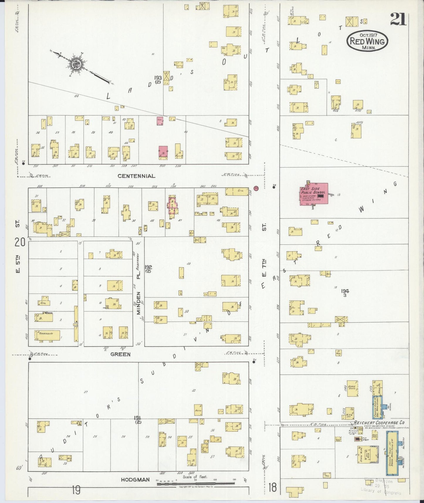 Sanborn Fire Insurance Map from Red Wing, Goodhue County, Minnesota (1917), Sheet #0021 - Historic Sanborn Fire Insurance Map Print, vintage old map wall art, antique decor, genealogy gift, Minnesota Minnesota map