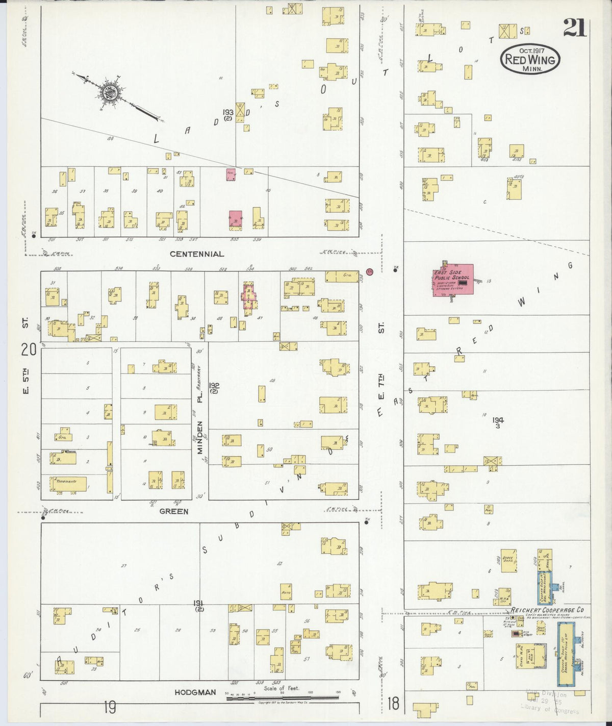 Sanborn Fire Insurance Map from Red Wing, Goodhue County, Minnesota (1917), Sheet #0021 - Historic Sanborn Fire Insurance Map Print, vintage old map wall art, antique decor, genealogy gift, Minnesota Minnesota map