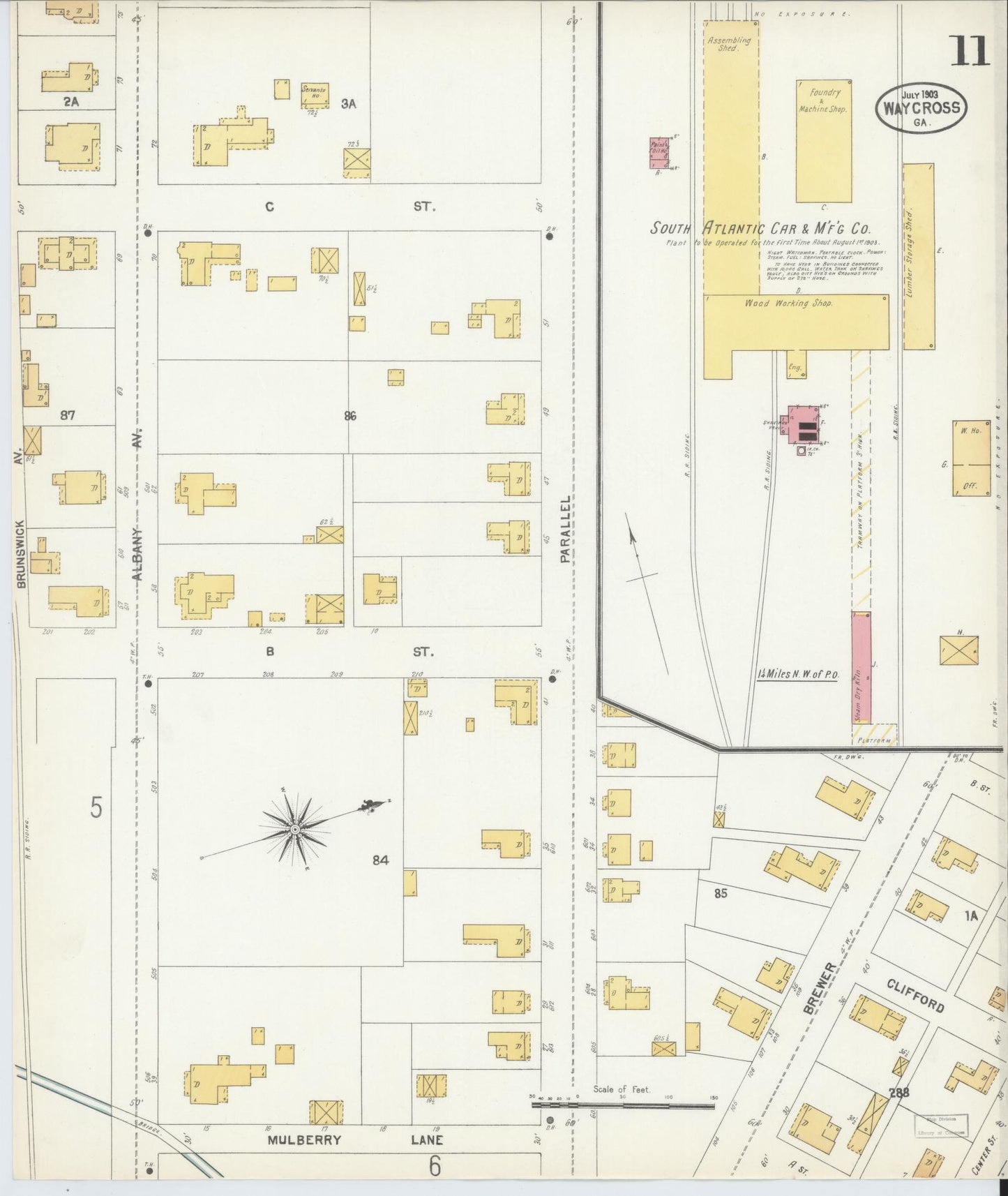 Sanborn Fire Insurance Map from Waycross, Ware County, Georgia (1903), Sheet #0011 - Historic Sanborn Fire Insurance Map Print, vintage old map wall art, antique decor, genealogy gift, Georgia Georgia map