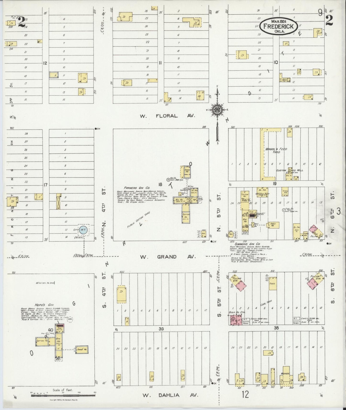 Sanborn Fire Insurance Map from Frederick, Tillman County, Oklahoma (1924), Sheet #0002 - Complete Map Set gallery image, historic Sanborn map, vintage wall art, Oklahoma Oklahoma