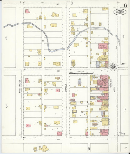 Sanborn Fire Insurance Map from Lander, Fremont County, Wyoming (1907), Sheet #0006 - Complete Map Set gallery image, historic Sanborn map, vintage wall art, Wyoming Wyoming