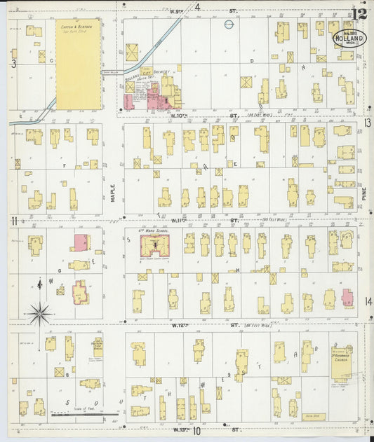 Sanborn Fire Insurance Map from Holland, Ottawa County, Michigan (1902), Sheet #0012 - Historic Sanborn Fire Insurance Map Print, vintage old map wall art, antique decor, genealogy gift, Michigan Michigan map