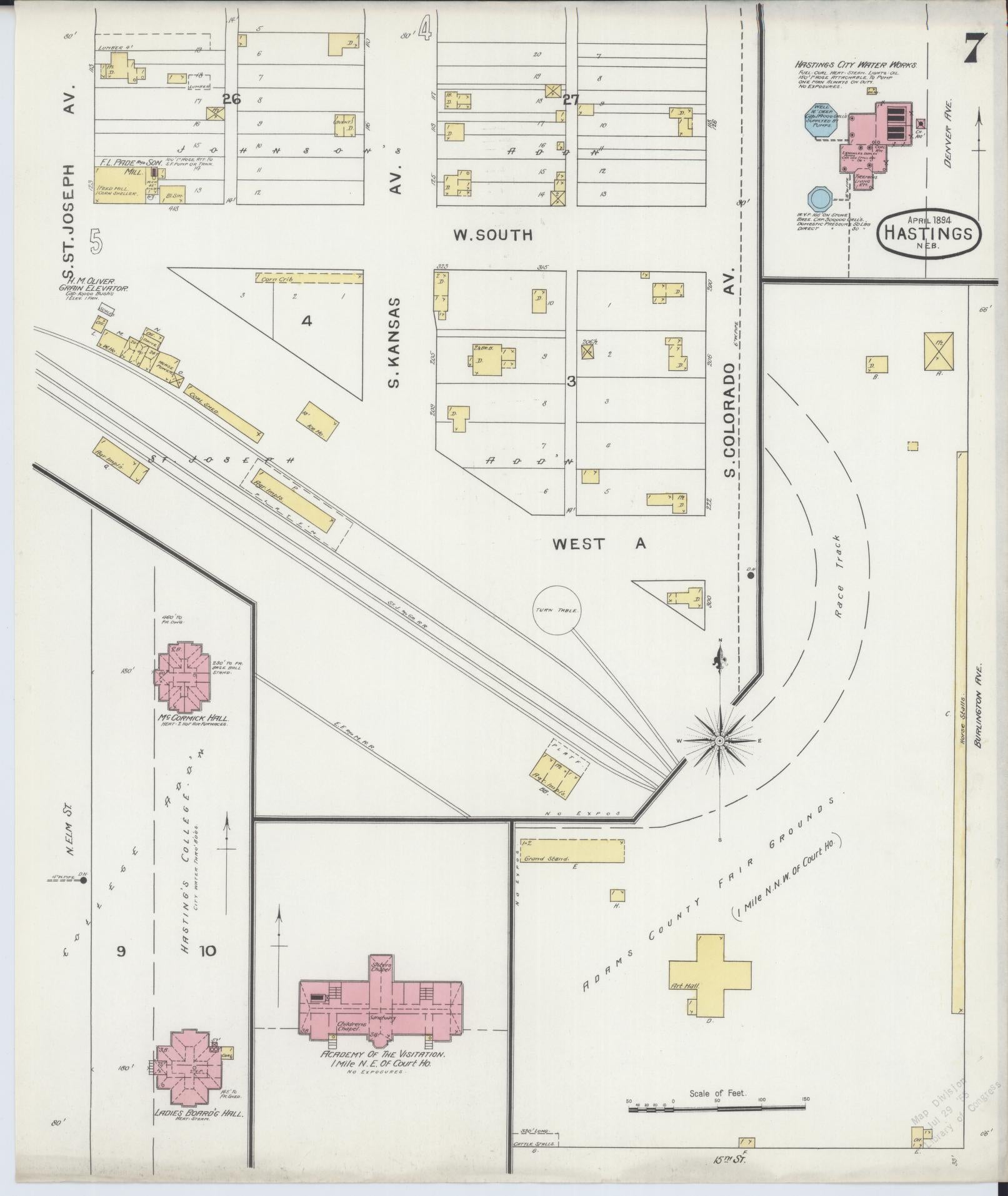 Sanborn Fire Insurance Map from Hastings, Adams County, Nebraska (1894), Sheet #0007 - Complete Map Set gallery image, historic Sanborn map, vintage wall art, Nebraska Nebraska