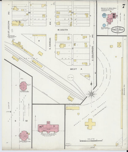 Sanborn Fire Insurance Map from Hastings, Adams County, Nebraska (1894), Sheet #0007 - Complete Map Set gallery image, historic Sanborn map, vintage wall art, Nebraska Nebraska