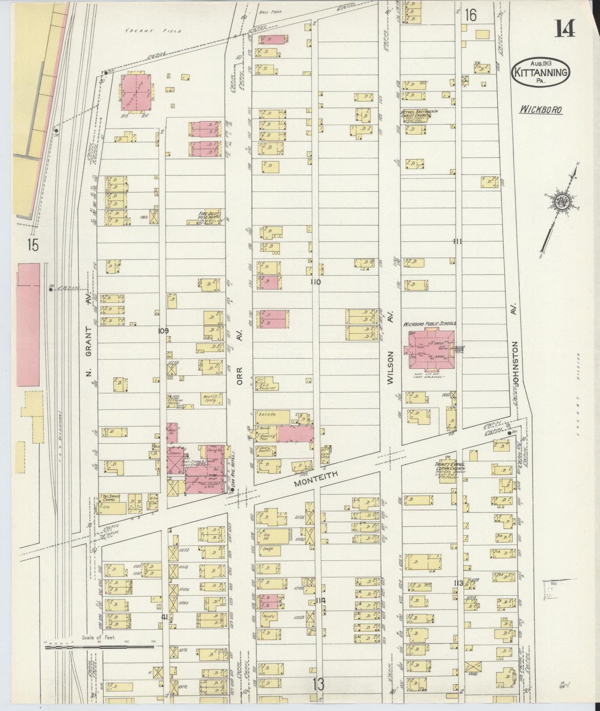 Sanborn Fire Insurance Map from Kittanning, Armstrong County, Pennsylvania (1913), Sheet #0014 - Historic Sanborn Fire Insurance Map Print, vintage old map wall art, antique decor, genealogy gift, Pennsylvania Pennsylvania map