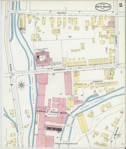 Sanborn Fire Insurance Map from North Adams, Berkshire County, Massachusetts (1892), Sheet #0002 - Historic Sanborn Fire Insurance Map Print, vintage old map wall art, antique decor, genealogy gift, Massachusetts Massachusetts map