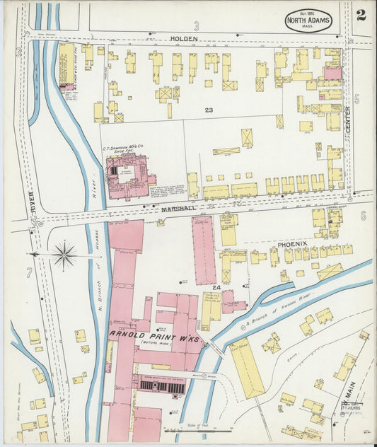 Sanborn Fire Insurance Map from North Adams, Berkshire County, Massachusetts (1892), Sheet #0002 - Historic Sanborn Fire Insurance Map Print, vintage old map wall art, antique decor, genealogy gift, Massachusetts Massachusetts map