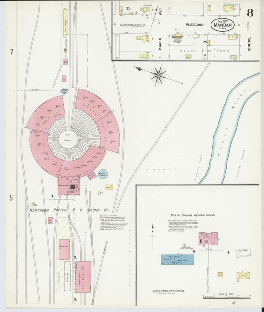 Sanborn Fire Insurance Map from Mandan, Morton County, North Dakota (1907), Sheet #0008 - Historic Sanborn Fire Insurance Map Print, vintage old map wall art, antique decor, genealogy gift, North Dakota North Dakota map