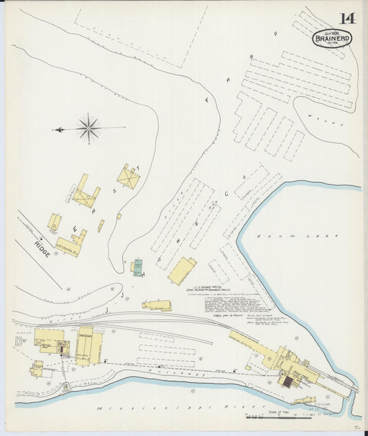 Sanborn Fire Insurance Map from Brainerd, Crow Wing County, Minnesota (1892), Sheet #0014 - Historic Sanborn Fire Insurance Map Print, vintage old map wall art, antique decor, genealogy gift, Minnesota Minnesota map