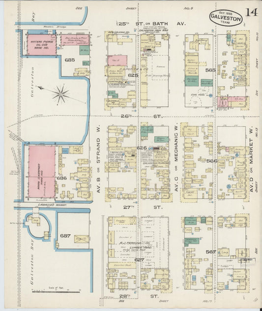 Sanborn Fire Insurance Map from Galveston, Galveston County, Texas (1885), Sheet #0014 - Historic Sanborn Fire Insurance Map Print, vintage old map wall art, antique decor, genealogy gift, Texas Texas map