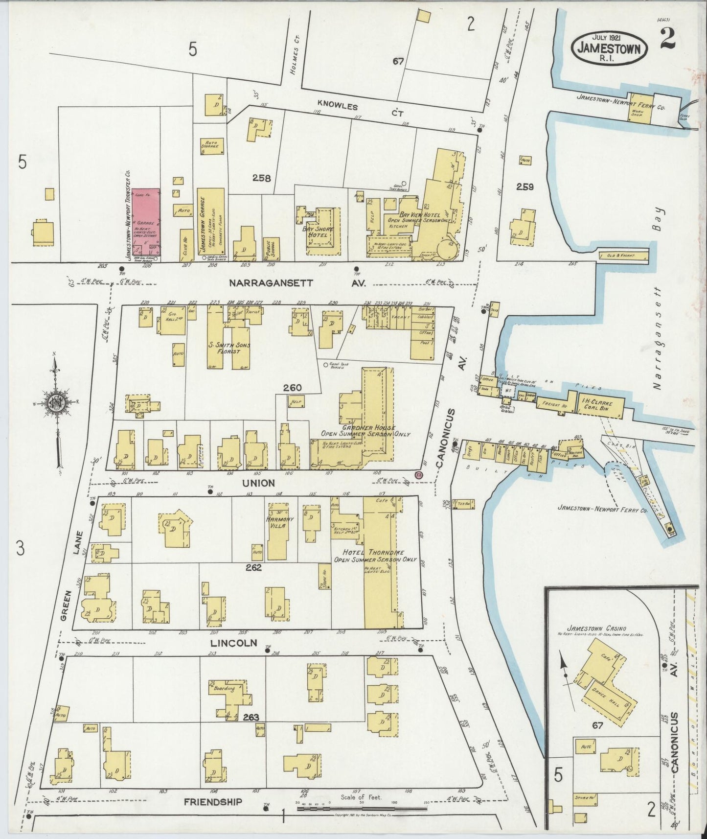 Sanborn Fire Insurance Map from Jamestown, Newport County, Rhode Island (1921), Sheet #0002 - Complete Map Set gallery image, historic Sanborn map, vintage wall art, Rhode Island Rhode Island
