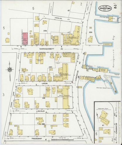 Sanborn Fire Insurance Map from Jamestown, Newport County, Rhode Island (1921), Sheet #0002 - Complete Map Set gallery image, historic Sanborn map, vintage wall art, Rhode Island Rhode Island