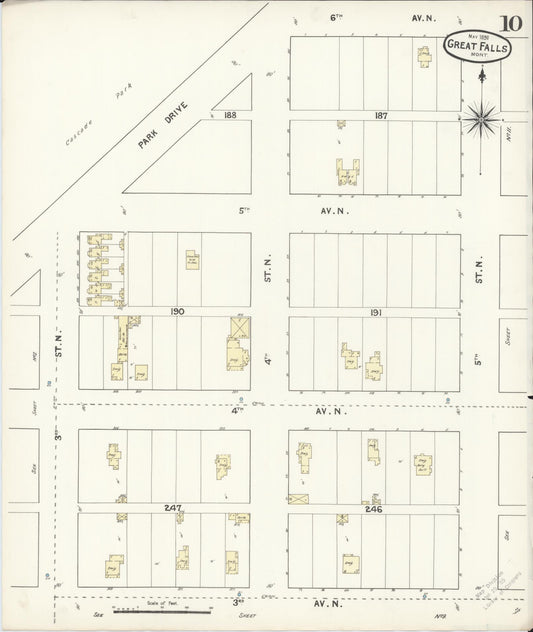 Sanborn Fire Insurance Map from Great Falls, Cascade County, Montana (1891), Sheet #0010 - Historic Sanborn Fire Insurance Map Print, vintage old map wall art, antique decor, genealogy gift, Montana Montana map