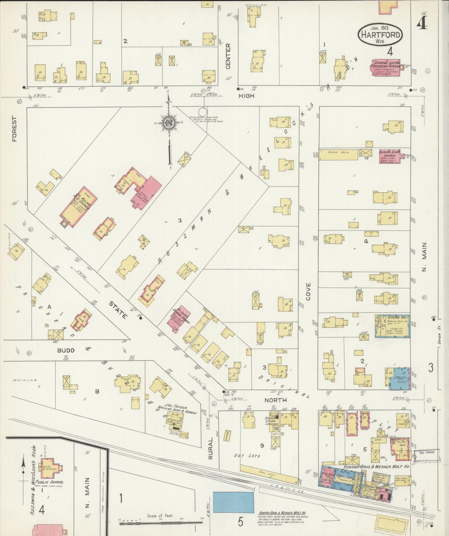 Sanborn Fire Insurance Map from Hartford, Washington County, Wisconsin (1913), Sheet #0004 - Historic Sanborn Fire Insurance Map Print, vintage old map wall art, antique decor, genealogy gift, Wisconsin Wisconsin map