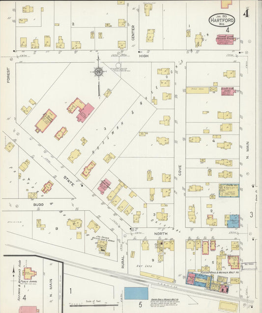 Sanborn Fire Insurance Map from Hartford, Washington County, Wisconsin (1913), Sheet #0004 - Historic Sanborn Fire Insurance Map Print, vintage old map wall art, antique decor, genealogy gift, Wisconsin Wisconsin map