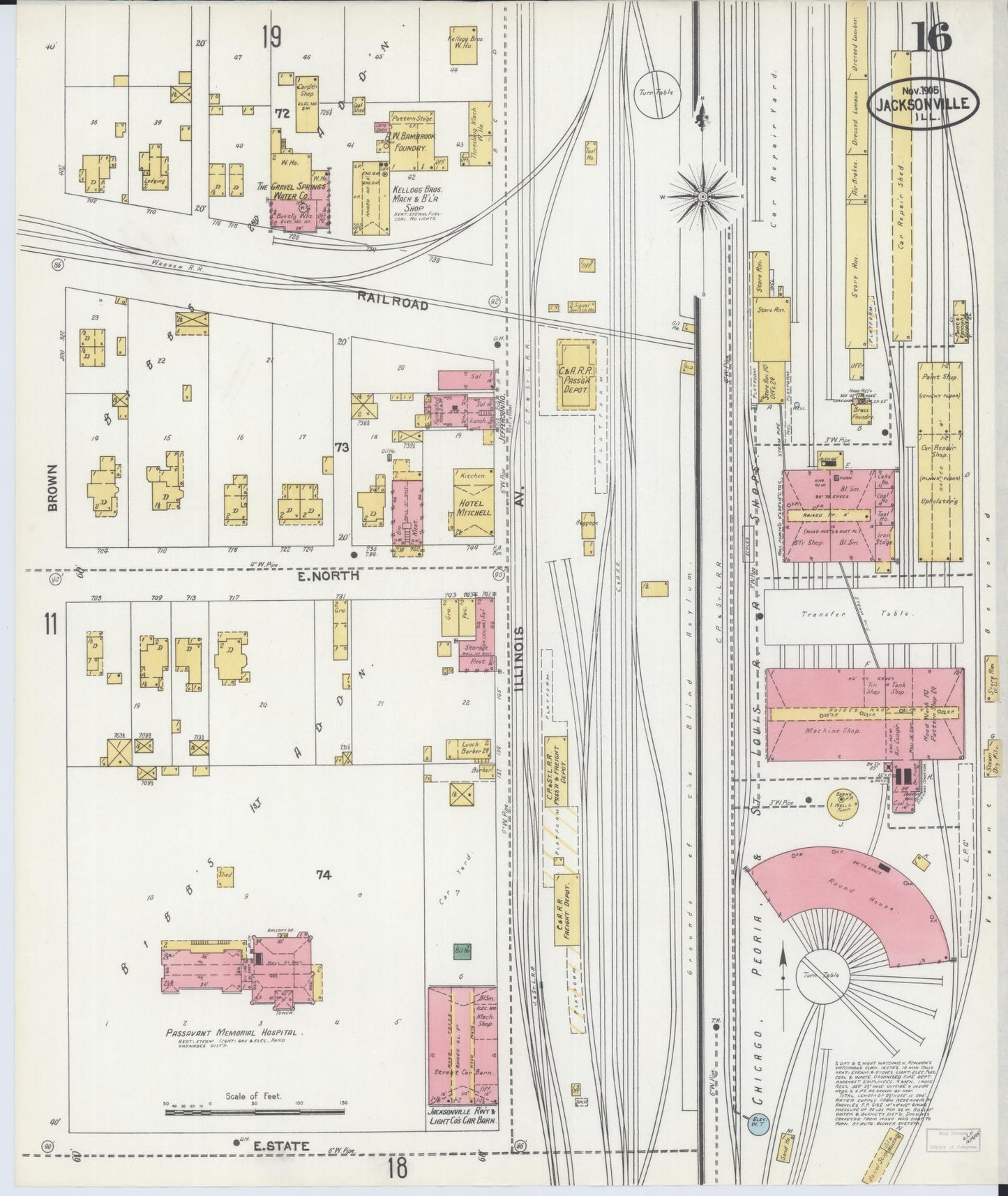 Sanborn Fire Insurance Map from Jacksonville, Morgan County, Illinois. (1905), Sheet 16 – Historic Sanborn Fire Insurance Map Print