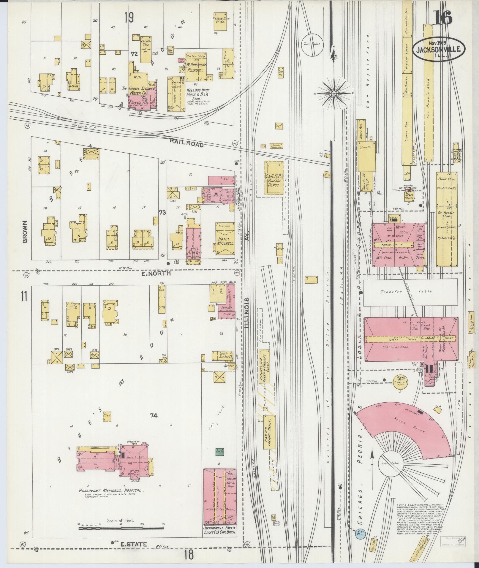 Sanborn Fire Insurance Map from Jacksonville, Morgan County, Illinois. (1905), Sheet 16 – Historic Sanborn Fire Insurance Map Print
