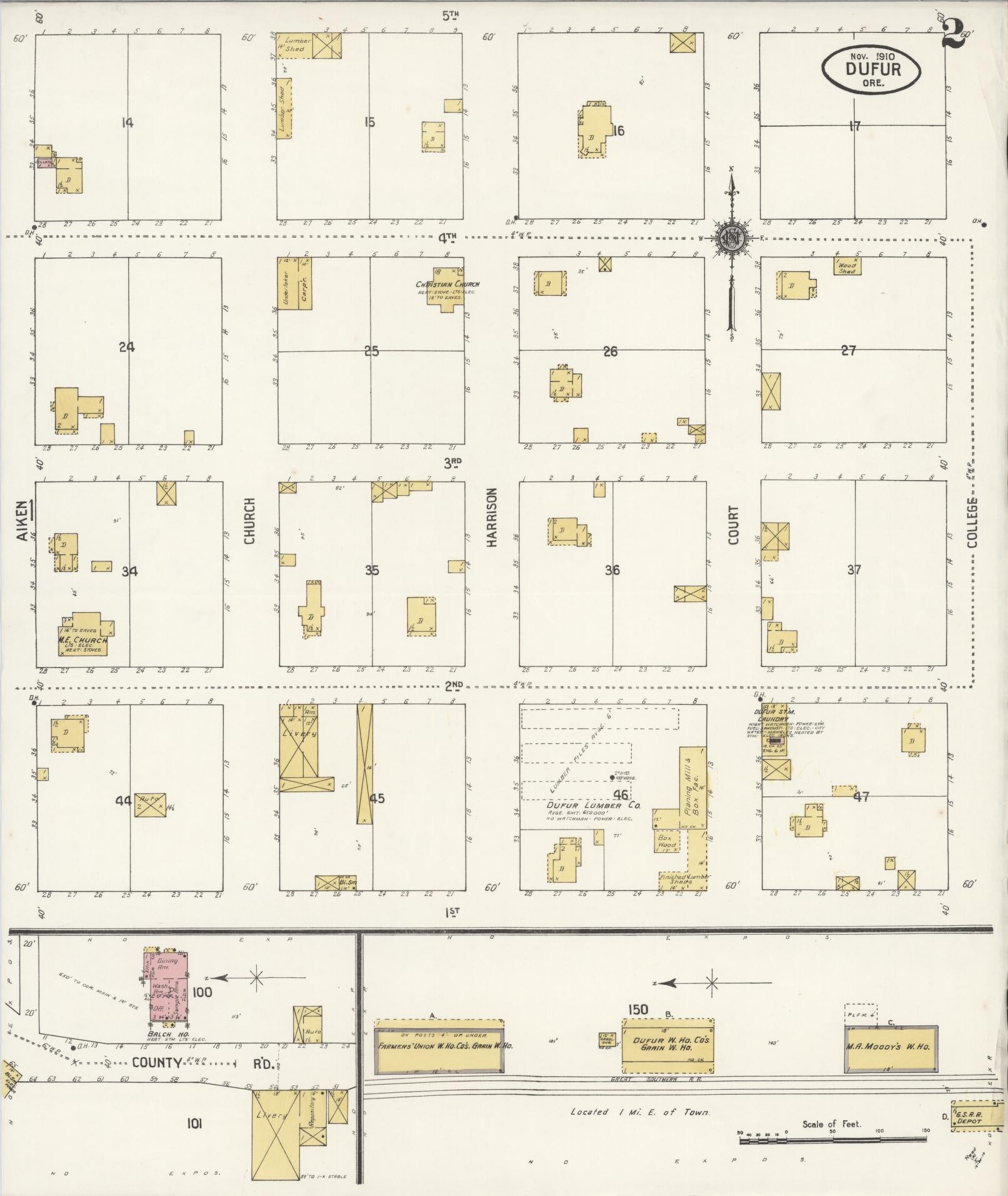 Sanborn Fire Insurance Map from Dufur, Wasco County, Oregon (1910), Sheet #0002 - Complete Map Set gallery image, historic Sanborn map, vintage wall art, Oregon Oregon