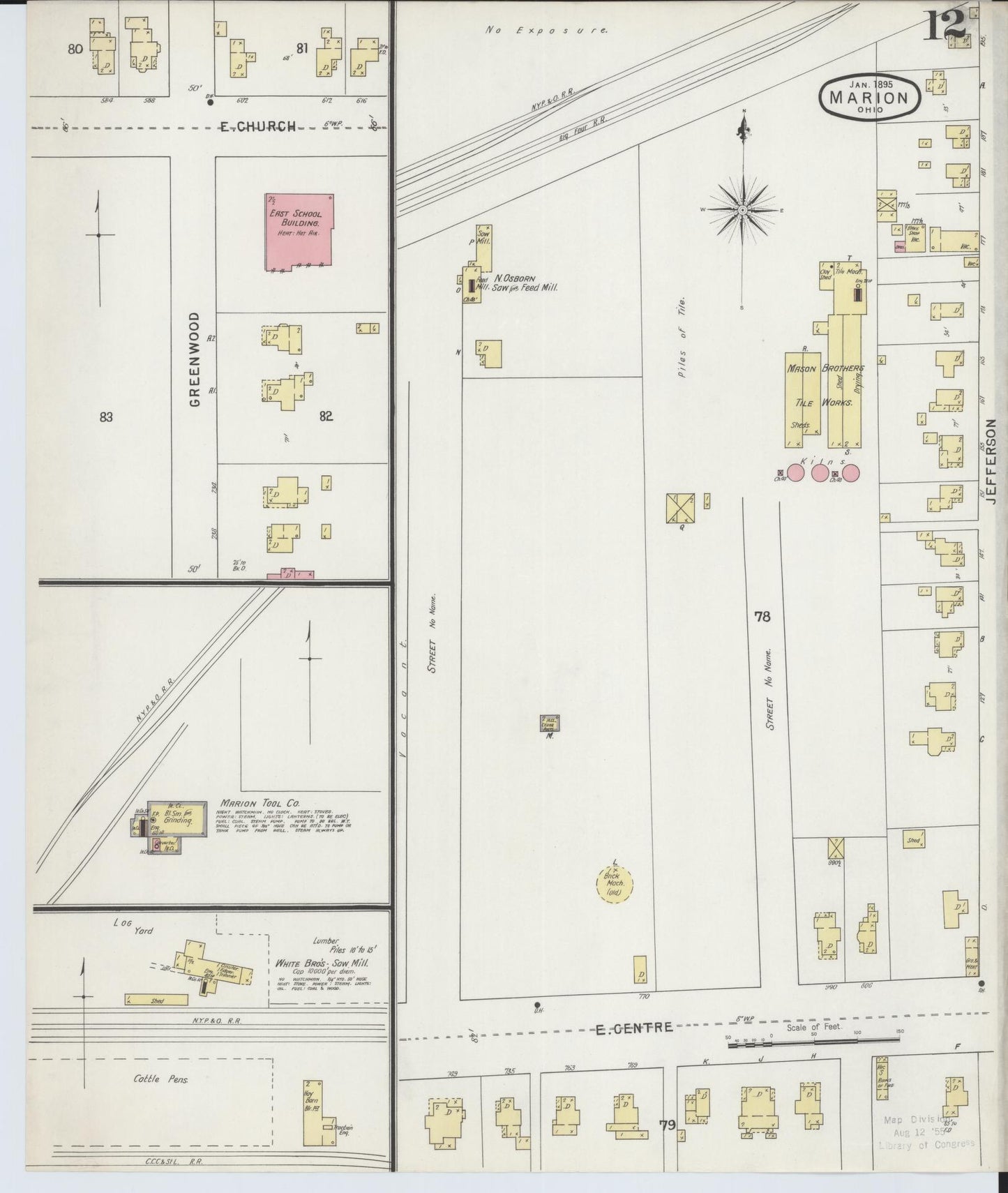 Sanborn Fire Insurance Map from Marion, Marion County, Ohio (1895), Sheet #0012 - Historic Sanborn Fire Insurance Map Print, vintage old map wall art, antique decor, genealogy gift, Ohio Ohio map