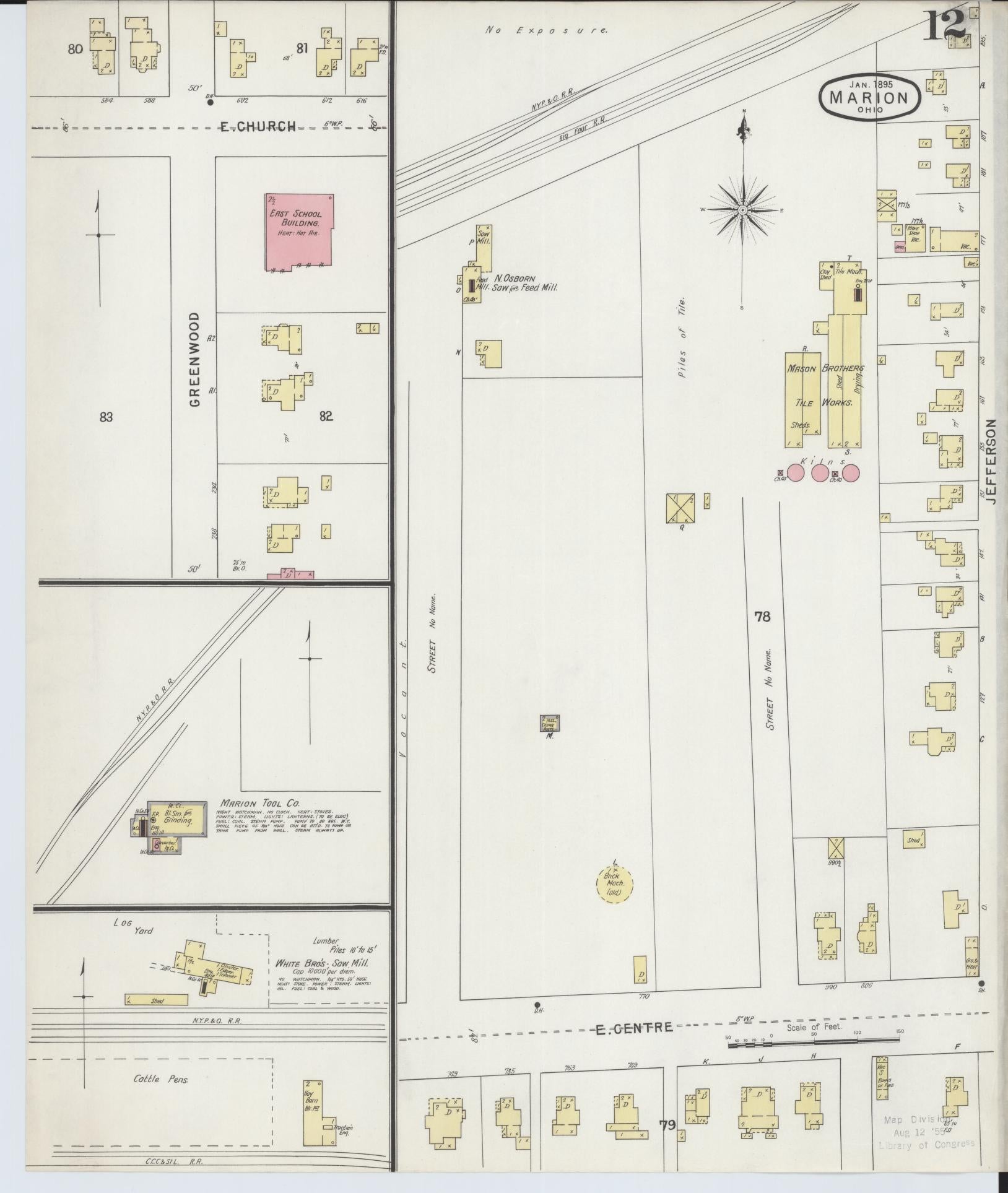 Sanborn Fire Insurance Map from Marion, Marion County, Ohio (1895), Sheet #0012 - Historic Sanborn Fire Insurance Map Print, vintage old map wall art, antique decor, genealogy gift, Ohio Ohio map