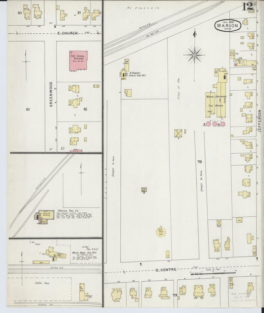 Sanborn Fire Insurance Map from Marion, Marion County, Ohio (1895), Sheet #0012 - Historic Sanborn Fire Insurance Map Print, vintage old map wall art, antique decor, genealogy gift, Ohio Ohio map