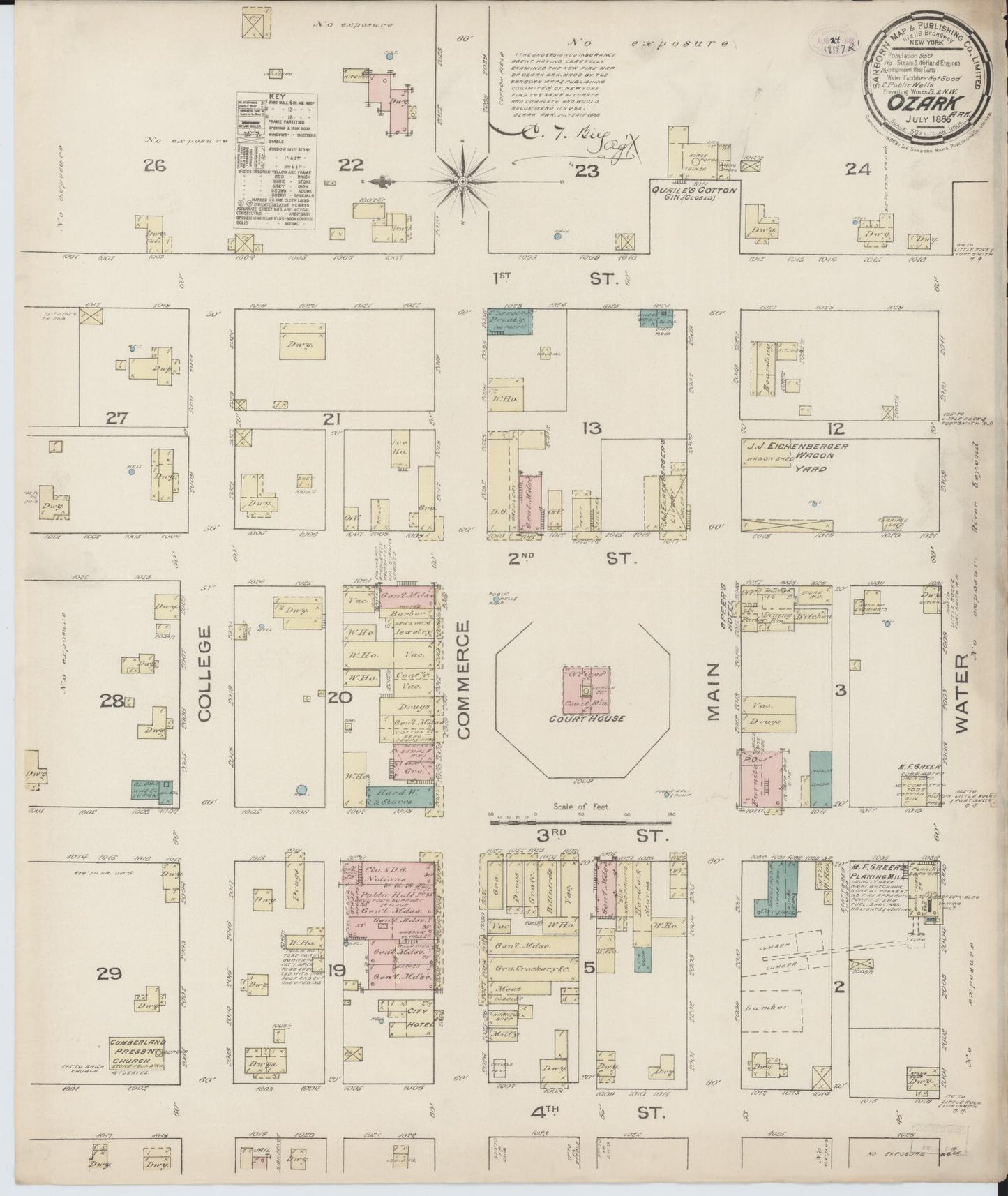 Sanborn Fire Insurance Map from Ozark, Franklin County, Arkansas (1886), Sheet #0001 - Historic Sanborn Fire Insurance Map Print, vintage old map wall art, antique decor, genealogy gift, Arkansas Arkansas map