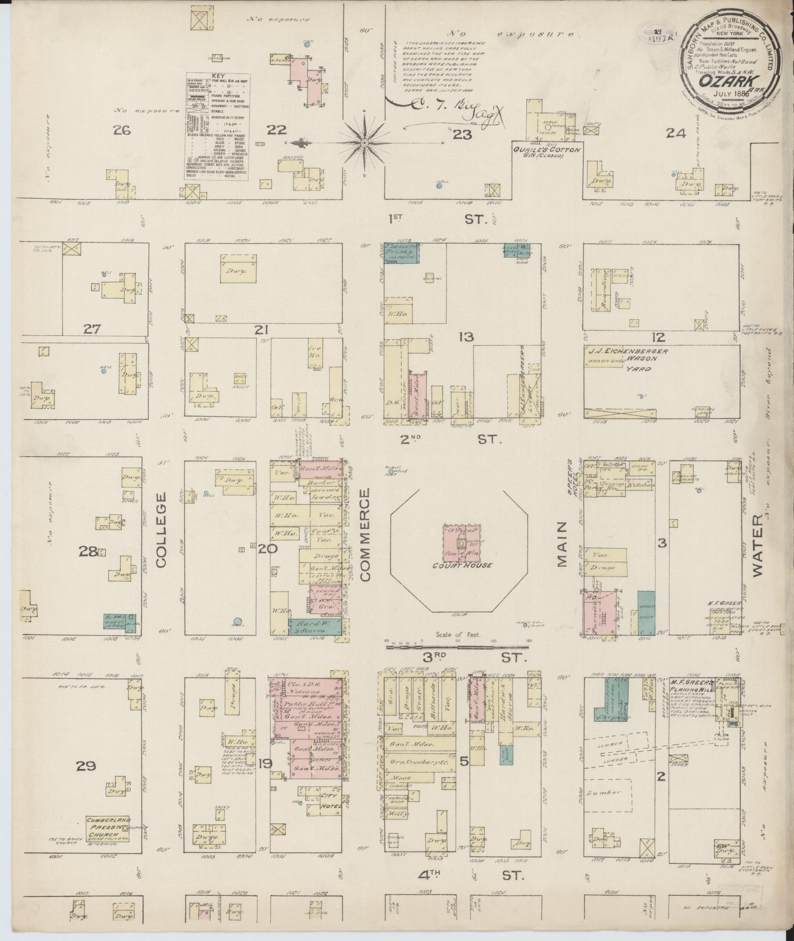 Sanborn Fire Insurance Map from Ozark, Franklin County, Arkansas (1886), Sheet #0001 - Historic Sanborn Fire Insurance Map Print, vintage old map wall art, antique decor, genealogy gift, Arkansas Arkansas map